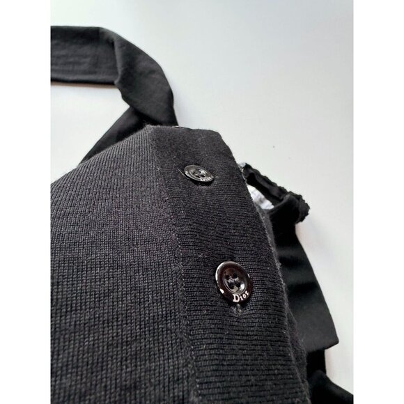 Vintage 90's CHRISTIAN DIOR Black Wool Knit Sequin Trim V-Neck Sweater, Size 6 - Picture 11 of 14